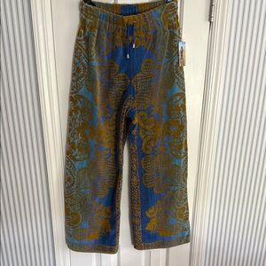 Woven Floral Wide-Leg Pants in Blue & Mustard